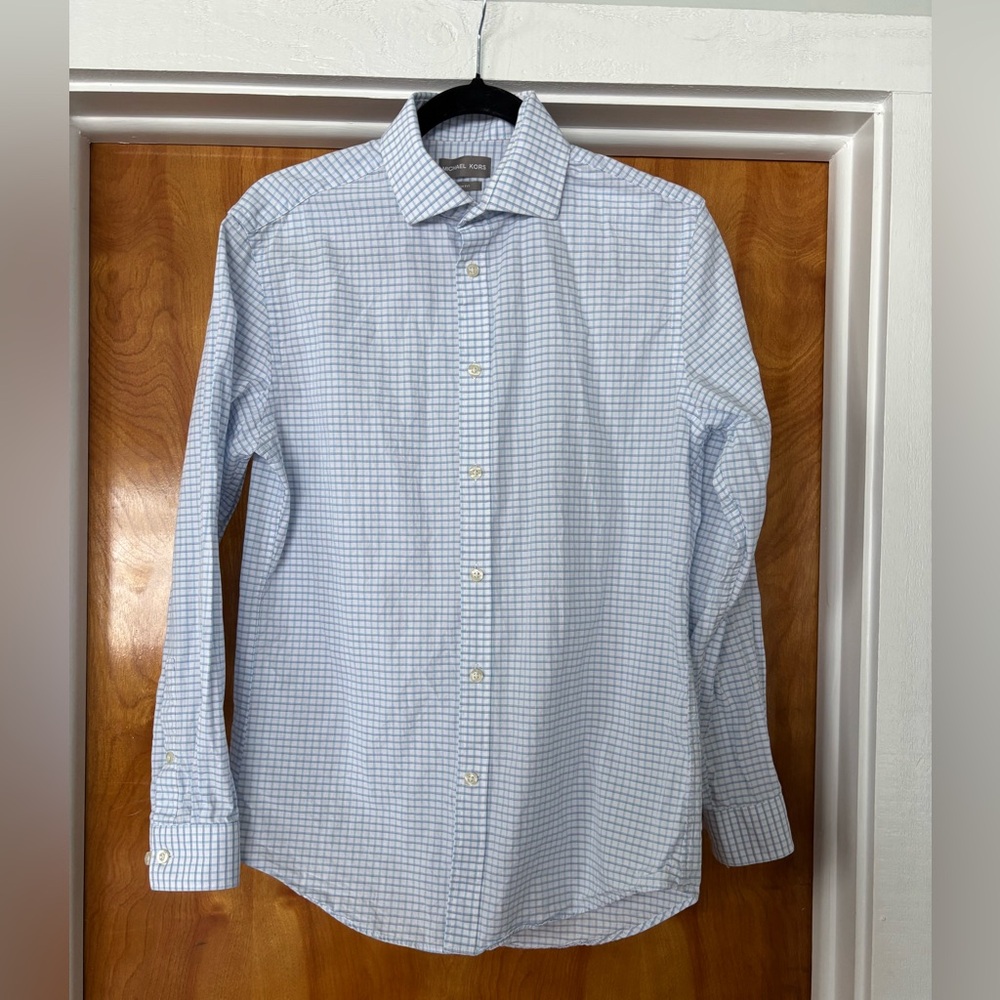 Michael Kors Light Blue Checkered Dress Shirt